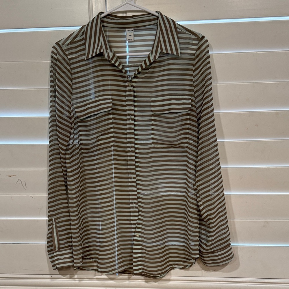 Old Navy Tan and Cream Striped Shirt
